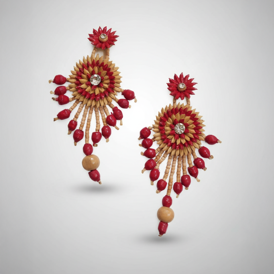 Red and Beige Paddy Earrings