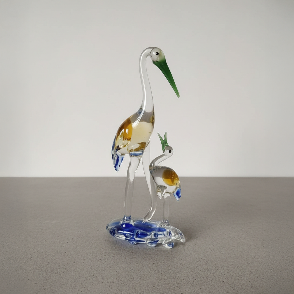 Glass Crane Figurine Set