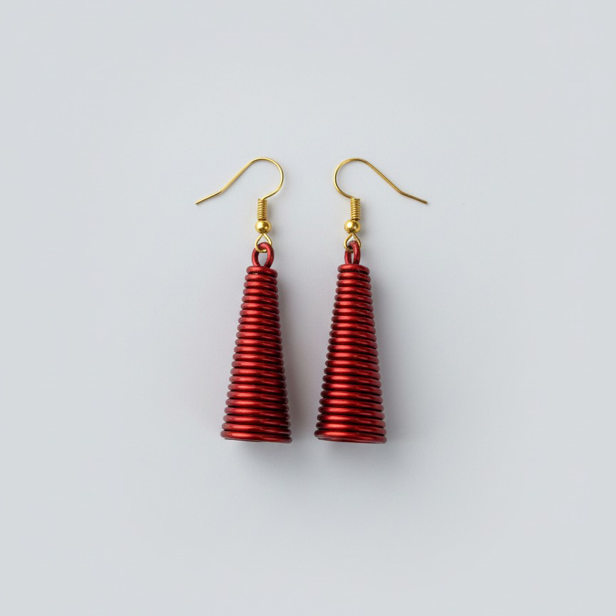 Handcrafted Red Cone Wire Earrings